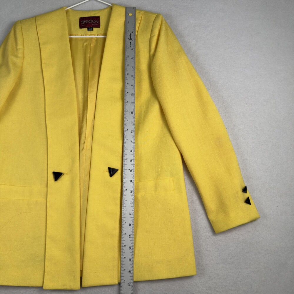 Vintage 80s SASSON Longline Blazer Open Front Bright Yellow Power Dressing Sz S - Picture 8 of 12